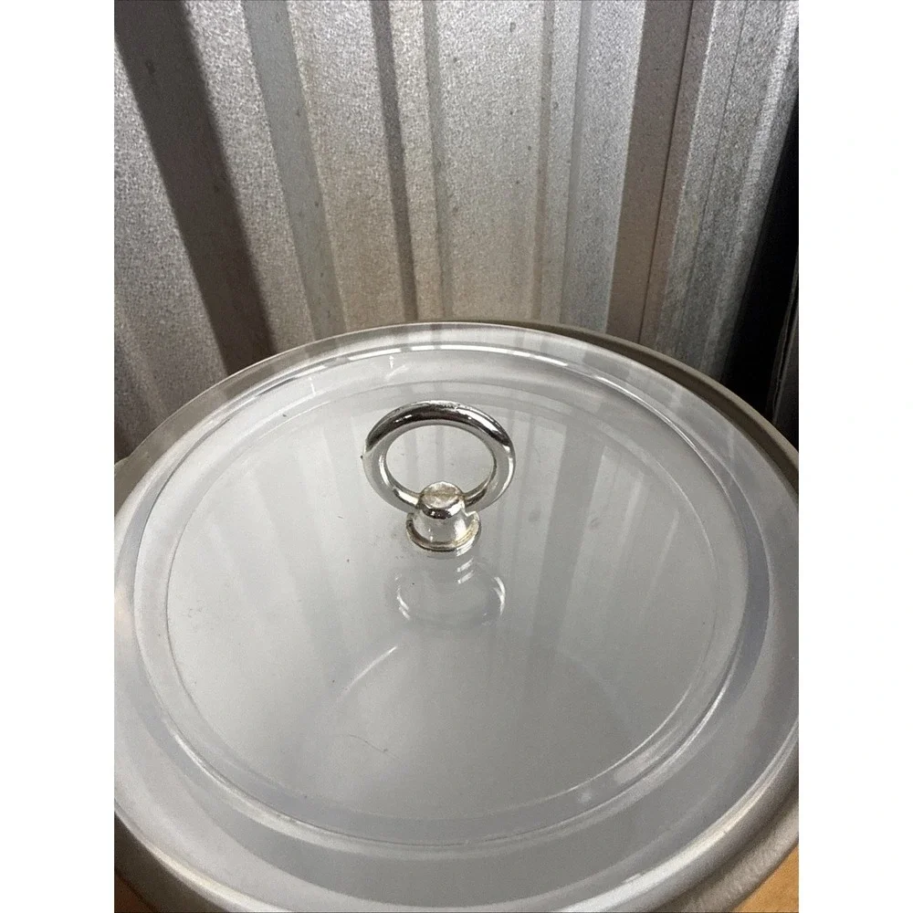Vintage Georges Briard Faux Leather Ice Bucket Lid Beige MCM Acrylic Lid, Handle